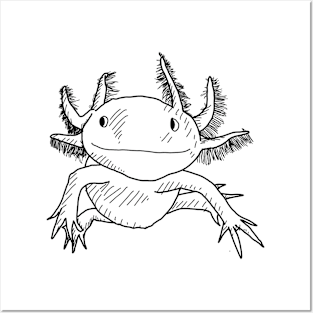 Axolotl b&w linework Posters and Art